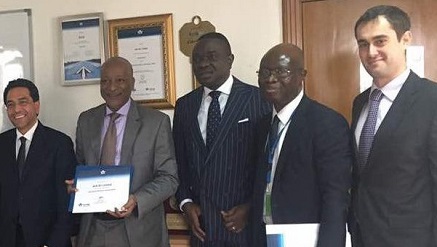 (L-r): Albakri Mohammad Ali, regional vice president, Africa and Middle East IATA; Capt. Roy Ilegbodu, chief operating officer Arik Air; Oluseye Opasanya, receiver manager, Arik Air; Dr. Fatokun Samson, area manager, South West Africa IATA and Stancu Alexandru, head, Regional Vice President, Africa and Middle East IATA during the presentation of the IATA Ground Operations Manual (IGOM) Certificate to Arik Air at Arik Air Aviation Centre Lagos.